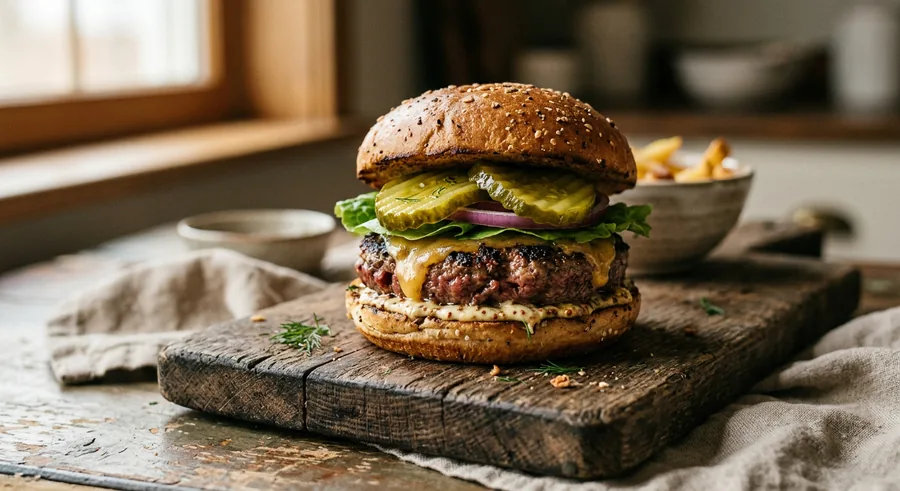 Hamburguesa con pepinillos dill